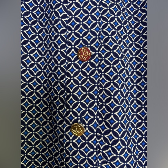 Draper James Navy & White Geometric Button Front Pull On A-Line Midi Skirt S - Picture 3 of 10